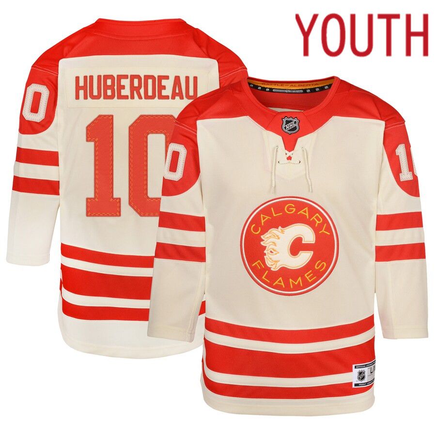 Youth Calgary Flames #10 Jonathan Huberdeau Cream 2023 NHL Heritage Classic Premier Player Jersey